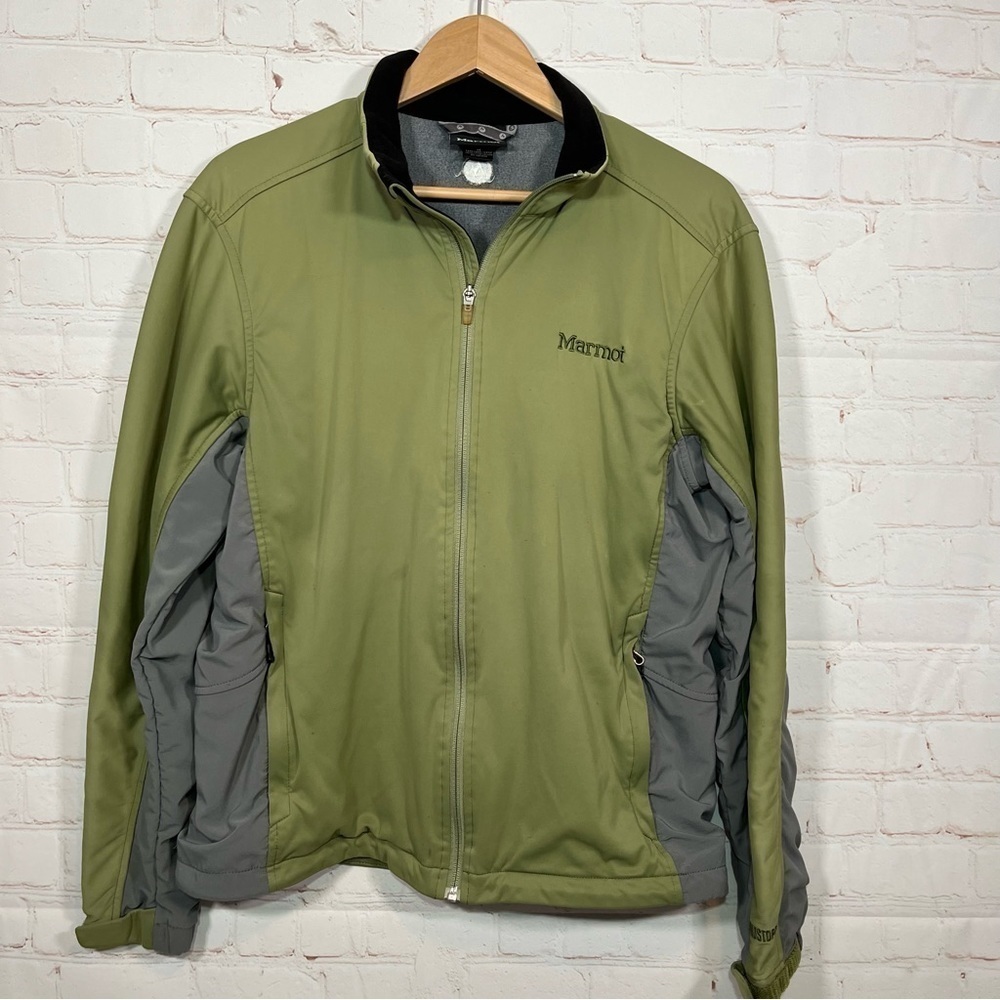 Marmot Jacket Womens Medium Green Gray Windstopper Soft Shell Full Zip